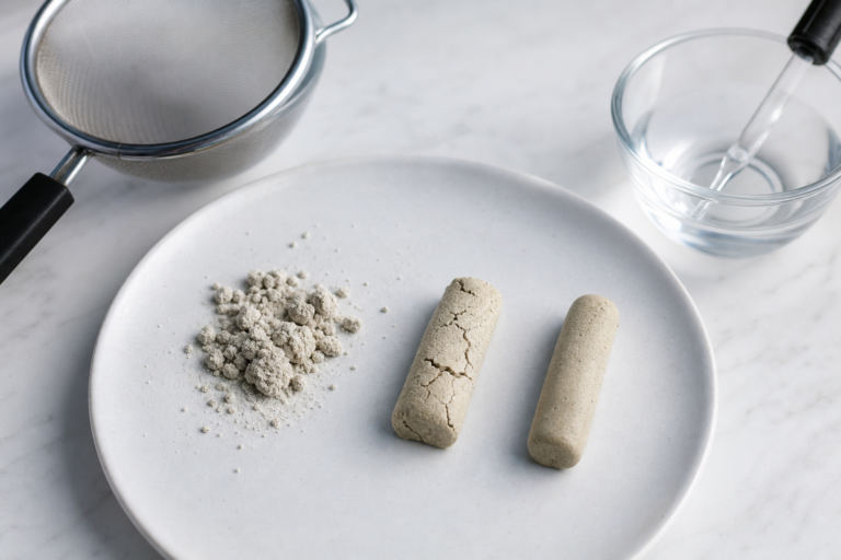 Brokkelig, gescheurd en samenhangend wierookdeeg naast elkaar