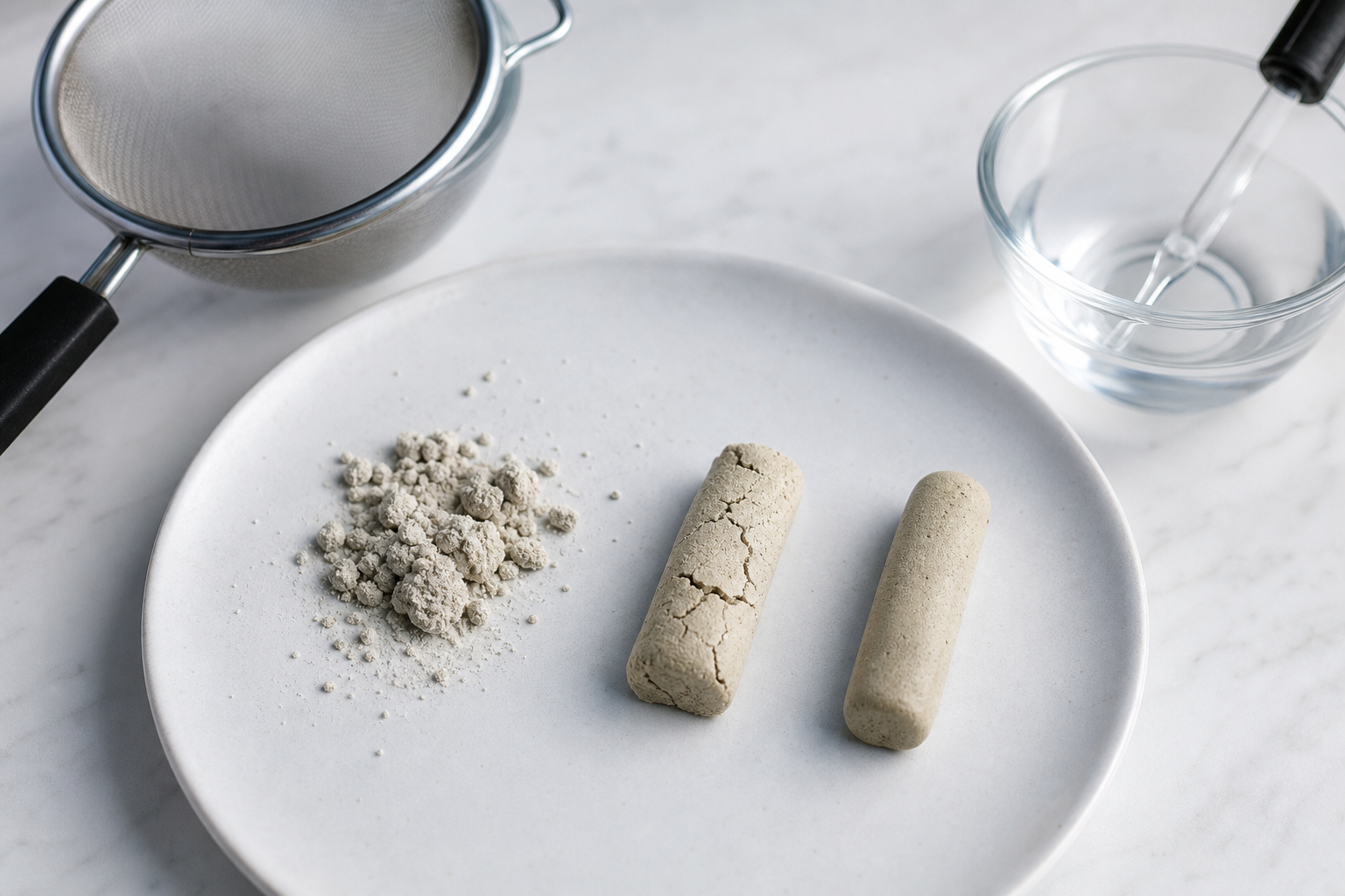 Brokkelig, gescheurd en samenhangend wierookdeeg naast elkaar